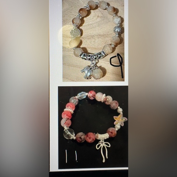 Set of 4 Glass Beaded Stretch Bracelets With Charms ( You Choose your 4) - Picture 4 of 6